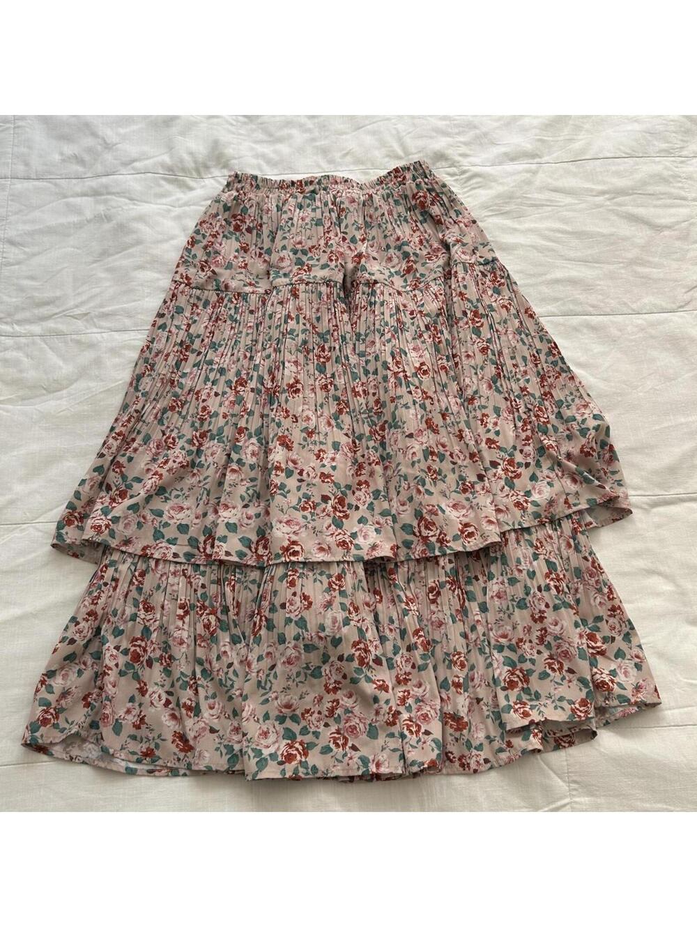 Axes Femme Blush Pink Tiered Floral Skirt Mori Kei Cottagecore M Japan